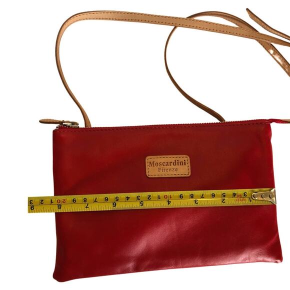 Red Leather Crossbody Bag, Moscardini Firenze, Zip Top - Picture 4 of 5
